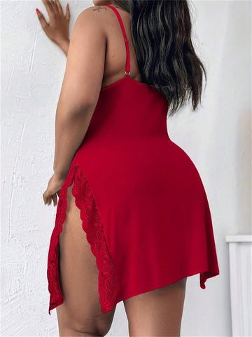 Plus Size Women’s Lace-Trim Side Split Cami Nightgown