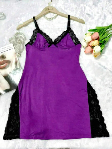 Plus Size Women’s Lace-Trim Side Split Cami Nightgown