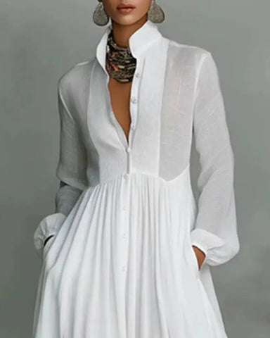 Women’s Boho Maxi Dress – Long Sleeve, Pleated High Waist, Loose Summer Fit