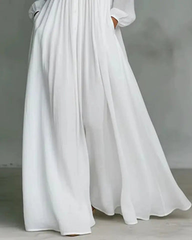 Women’s Boho Maxi Dress – Long Sleeve, Pleated High Waist, Loose Summer Fit