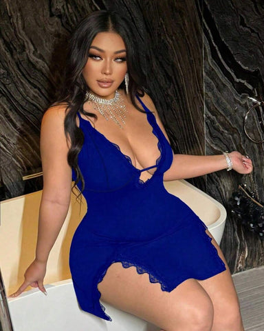 Plus Size Women’s Deep V-Neck Lace Slip Dress