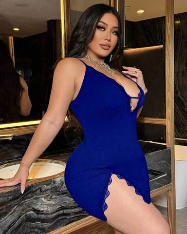 Plus Size Women’s Deep V-Neck Lace Slip Dress