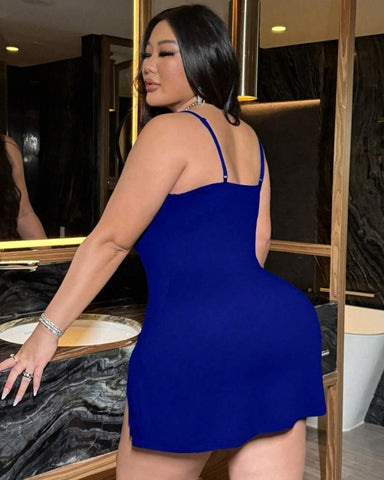 Plus Size Women’s Deep V-Neck Lace Slip Dress