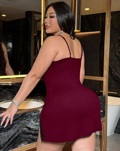Plus Size Women’s Deep V-Neck Lace Slip Dress