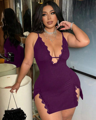 Plus Size Women’s Deep V-Neck Lace Slip Dress