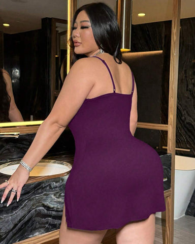 Plus Size Women’s Deep V-Neck Lace Slip Dress