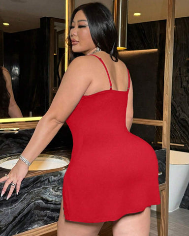 Plus Size Women’s Deep V-Neck Lace Slip Dress