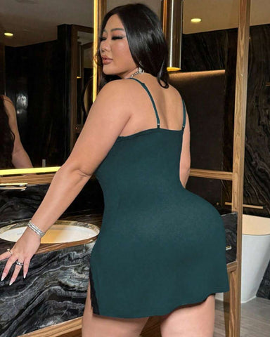 Plus Size Women’s Deep V-Neck Lace Slip Dress