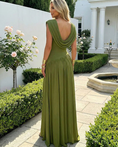 Athena Women’s Sleeveless Maxi Dress – Cowl Neck, Ruched Waist