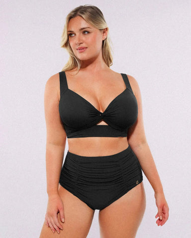 High-waisted shaping two-piece bikini set, designed to create a flattering silhouette