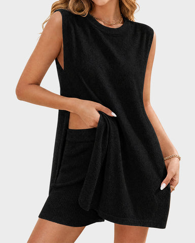 Casual Ribbed Knit Sleeveless Two-Piece Outfit