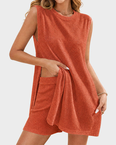 Casual Ribbed Knit Sleeveless Two-Piece Outfit