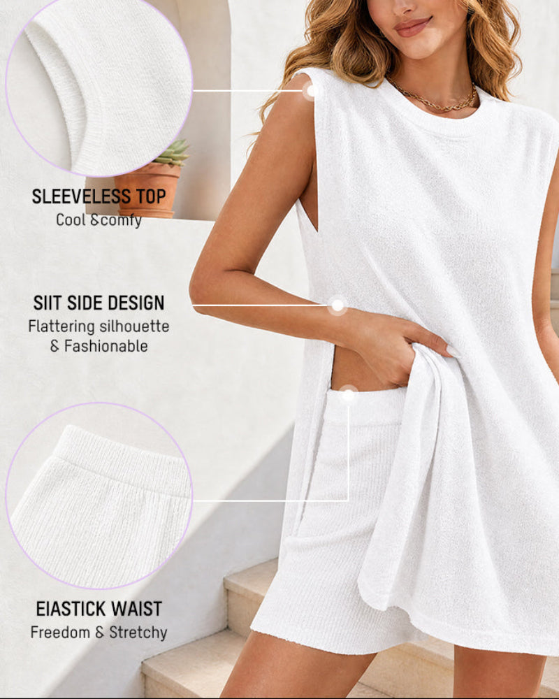 Casual Ribbed Knit Sleeveless Two-Piece Outfit