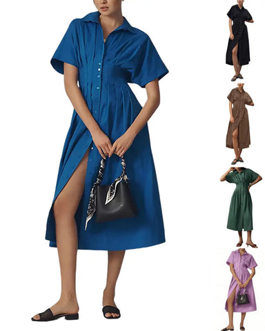 Women's Button-Down Maxi Sundress with Pockets Loose Casual Summer Shirt Dress