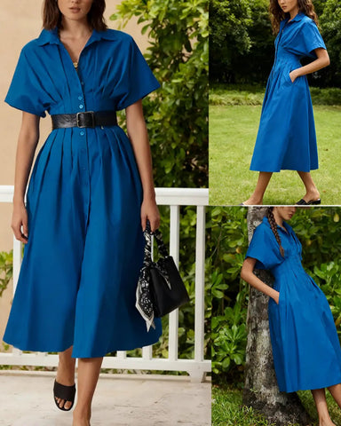 Women's Button-Down Maxi Sundress with Pockets Loose Casual Summer Shirt Dress