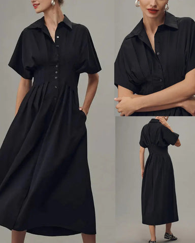 Women's Button-Down Maxi Sundress with Pockets Loose Casual Summer Shirt Dress
