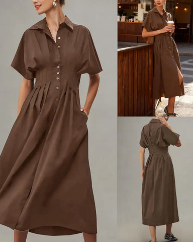 Women's Button-Down Maxi Sundress with Pockets Loose Casual Summer Shirt Dress
