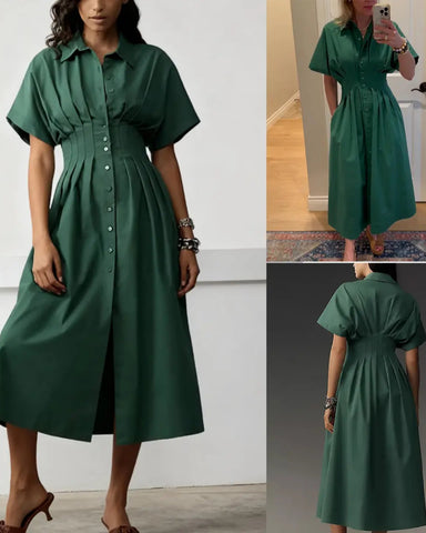 Women's Button-Down Maxi Sundress with Pockets Loose Casual Summer Shirt Dress