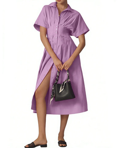 Women's Button-Down Maxi Sundress with Pockets Loose Casual Summer Shirt Dress