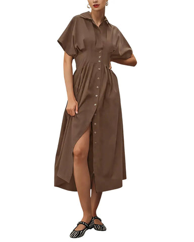 Women's Button-Down Maxi Sundress with Pockets Loose Casual Summer Shirt Dress
