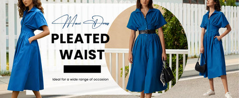 Women's Button-Down Maxi Sundress with Pockets Loose Casual Summer Shirt Dress