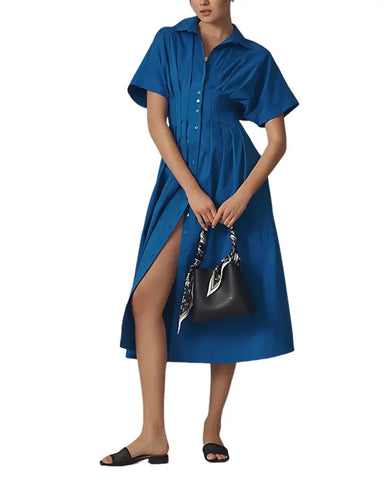 Women's Button-Down Maxi Sundress with Pockets Loose Casual Summer Shirt Dress