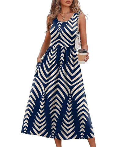 Women’s Boho Midi Beach Dress, Pocket Sundress
