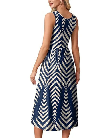 Women’s Boho Midi Beach Dress, Pocket Sundress