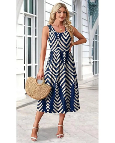 Women’s Boho Midi Beach Dress, Pocket Sundress