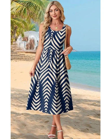 Women’s Boho Midi Beach Dress, Pocket Sundress