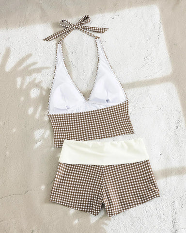 Women’s Retro Plaid Halter Bikini Set, 2-Piece Beach Swimwear
