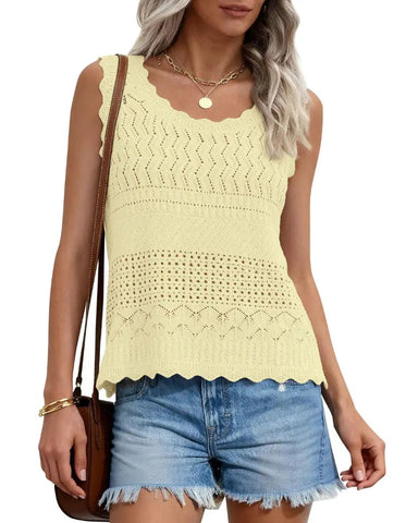 Women’s Boho Crochet Tank Vest, Sleeveless Knit Beach Top