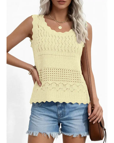 Women’s Boho Crochet Tank Vest, Sleeveless Knit Beach Top