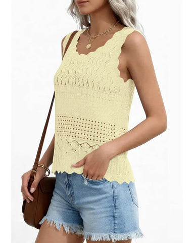 Women’s Boho Crochet Tank Vest, Sleeveless Knit Beach Top