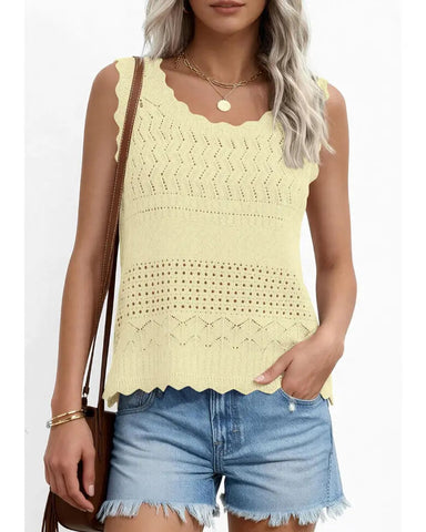 Women’s Boho Crochet Tank Vest, Sleeveless Knit Beach Top