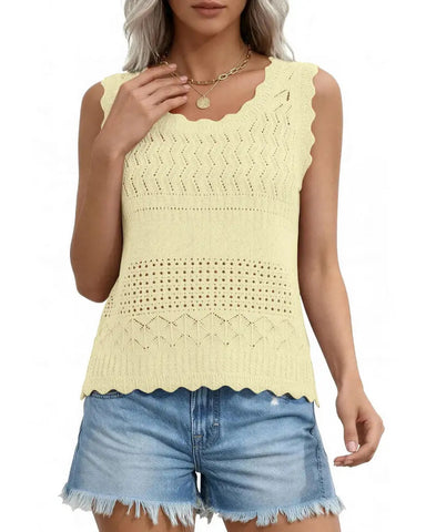 Women’s Boho Crochet Tank Vest, Sleeveless Knit Beach Top