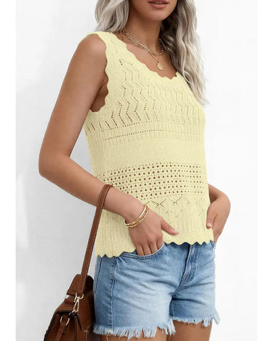 Women’s Boho Crochet Tank Vest, Sleeveless Knit Beach Top