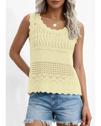 Women’s Boho Crochet Tank Vest, Sleeveless Knit Beach Top