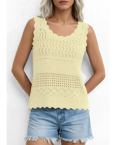 Women’s Boho Crochet Tank Vest, Sleeveless Knit Beach Top