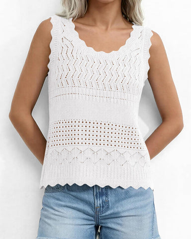 Women’s Boho Crochet Tank Vest, Sleeveless Knit Beach Top