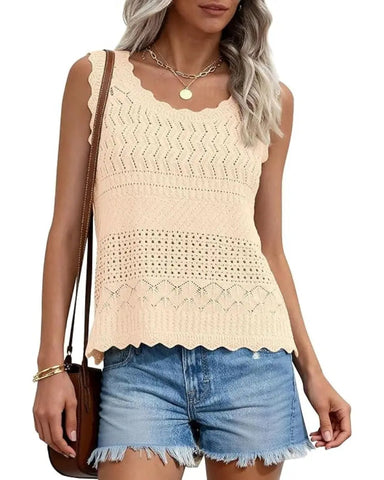 Women’s Boho Crochet Tank Vest, Sleeveless Knit Beach Top
