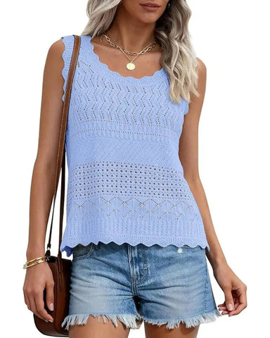 Women’s Boho Crochet Tank Vest, Sleeveless Knit Beach Top