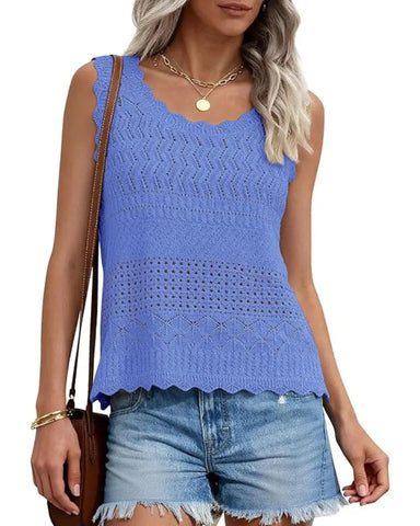 Women’s Boho Crochet Tank Vest, Sleeveless Knit Beach Top