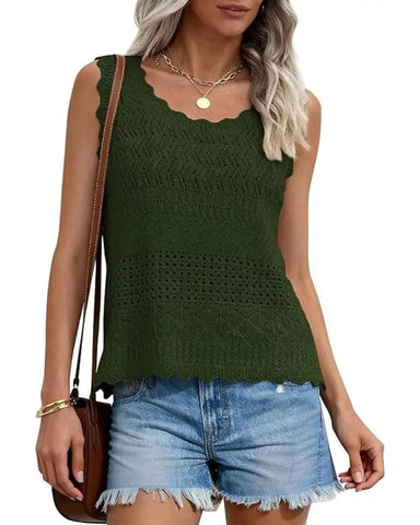 Women’s Boho Crochet Tank Vest, Sleeveless Knit Beach Top