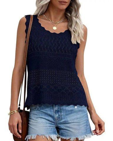 Women’s Boho Crochet Tank Vest, Sleeveless Knit Beach Top