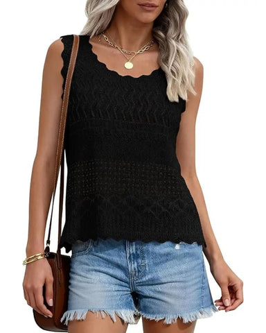 Women’s Boho Crochet Tank Vest, Sleeveless Knit Beach Top