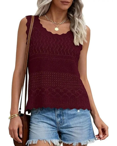 Women’s Boho Crochet Tank Vest, Sleeveless Knit Beach Top