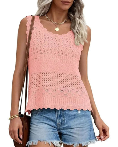 Women’s Boho Crochet Tank Vest, Sleeveless Knit Beach Top