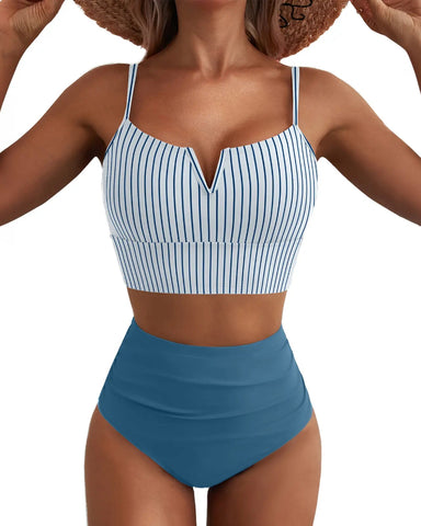 High Waisted Bikini Set – V Wire Tummy Control Adjustable Straps