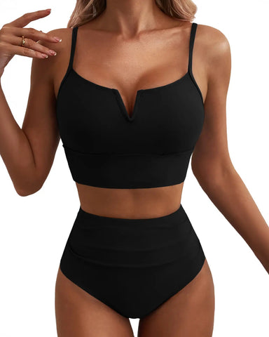 High Waisted Bikini Set – V Wire Tummy Control Adjustable Straps